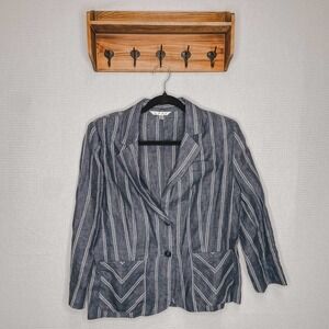 CAbi | 100% Linen‎ Blazer Navy Striped 10